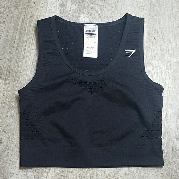 Gymshark Energy Seamless Crop Top Black White Compression Fit Eyelet Detailing - Picture 3 of 16